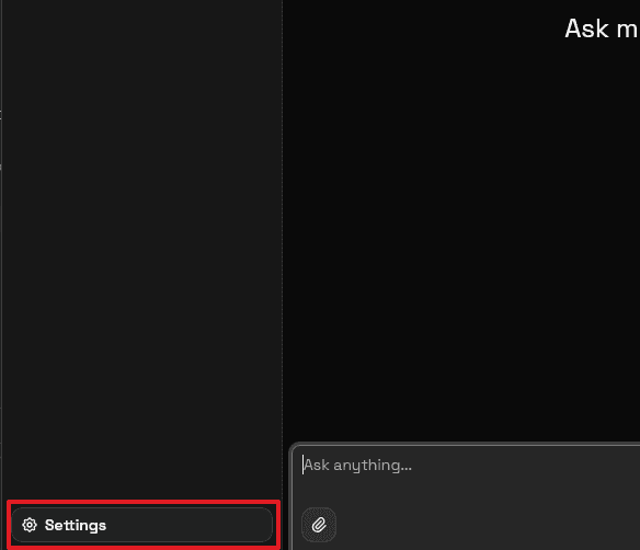 Screenshot showing the settings button in the bottom right of the sidebar