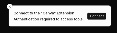 Screenshot showing connect button on Canva extension notification