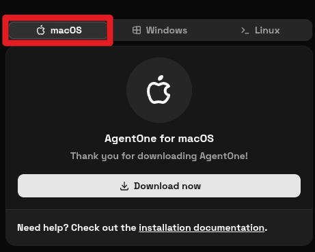 AgentOne download page showing Windows tab