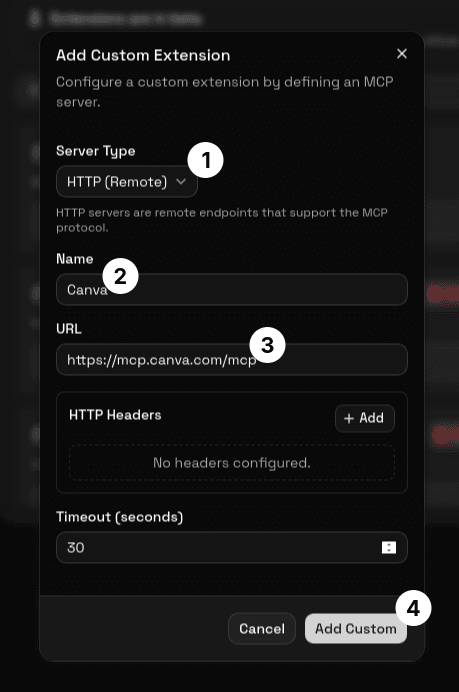 Screenshot showing MCP server details filled out