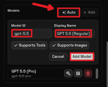 Adding models to custom provider
